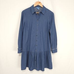 Draper James Women's Chambray Button Down Flounce Hem Dress